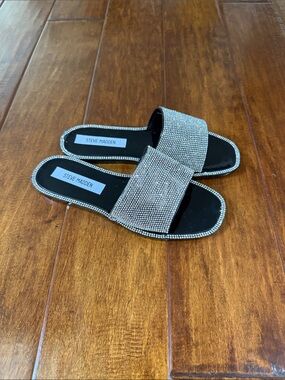 Steve Madden Crystal Embellished Black Slide Sandals